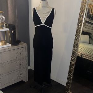 Zara Black Maxi Dress with White Trim